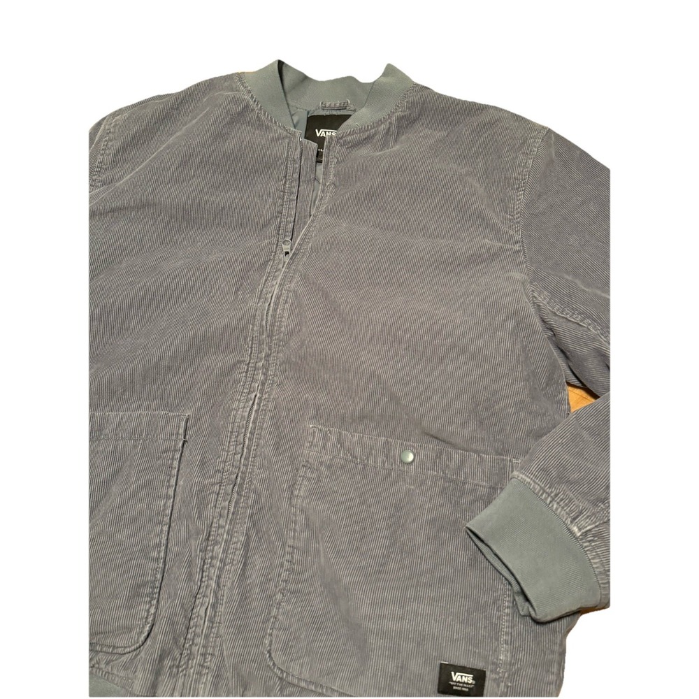Vans Quilted Bomber Jacket Men XL Gray Blue Corduroy Full Zip Padded Lined HO22